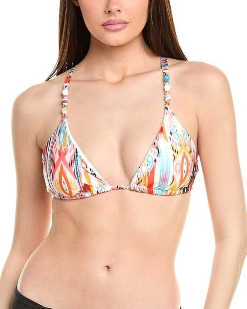 La Blanca Bikini Top Women SZ 10 NWT Desert Dream Triangle Bead Cross Back Swim